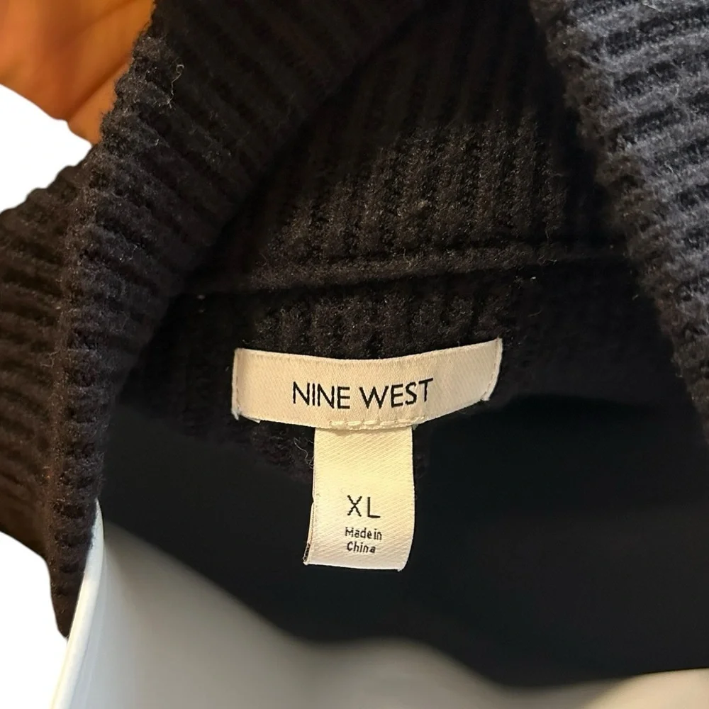 Nine West Womens sequin striped pleated black turtleneck quarter zip XL sweater - Picture 6 of 7